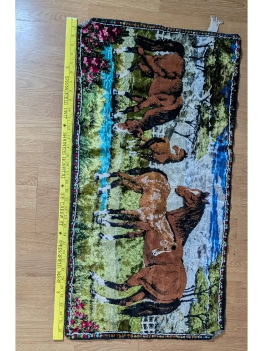 Vintage GORGEOUS Velvet Horse Tapestry Wall Hanging Rug  15.5 x 6